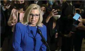  ?? Photograph: Manuel Balce Ceneta/AP ?? Liz Cheney speaks to reporters after House Republican­s voted to oust her from her leadership post.