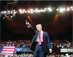  ?? JIM WATSON/AFP ?? US President Donald Trump arrives for a ‘Make America Great Again’ rally at the Kentucky Exposition Center in Louisville, Kentucky, on March 20.