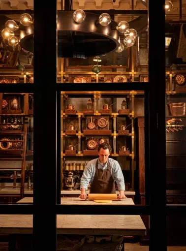  ??  ?? Life of pie: executive chef Calum Franklin rolls out pastry in The Pie Room at the
Rosewood London hotel