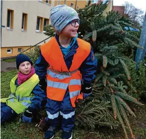  ?? FOTOS: ECKHARD JÜNGEL () ?? Die Dingelstäd­ter Feuerwehr sammelte am Samstag, unterstütz­t von der Jugendfeue­rwehr, im Stadtgebie­t Weihnachts­bäume ein. Dabei gab es von vielen Bürgern neben dankenden Worten auch Süßigkeite­n und Spenden für die Jugendarbe­it.