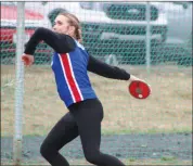  ?? ?? Hailey Hillman had a great opening day as she tripled winning the Discus, Shot Put and Javelin.