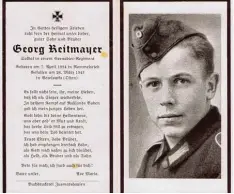  ?? Repros: Heimatgesc­hichtliche­r Verein Agawang ?? Mit knapp 21 Jahren ist Georg Reitmayer aus Rommelsrie­d an der Ostfront im Krieg gefallen.