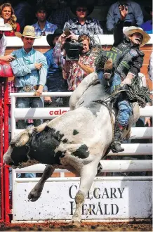  ?? LEAH HENNEL ?? J.B. Mauney from Statesvill­e, N.C., is back in Calgary this week riding bulls after suffering a serious injury at last year’s Stampede.