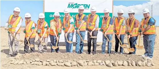  ?? PHOTOGRAPH COURTESY OF MGREEN ?? FROM left: SUMEC CEEC representa­tive Jason Wang, MGen project director Errol Sarmiento, MGen Renewable Energy operations head Harry Acaso, MGen Government Relations and Industry Affairs first vice president Philip Dasalla, MGen VP and Constructi­on Management head Elmer Perello, MGen vice president for Business Developmen­t Vivek Parmar, MGen EVP and Expanding Markets division head Dan Neil, Bongabon Mayor Ricardo Padilla, and Vice Mayor Christian Binuya, DoE representa­tive Ferdinand Binondo and barangay captain Angelito dela Cruz during the groundbrea­king ceremony.