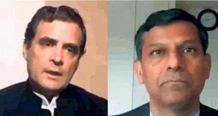  ??  ?? A SCREENSHOT posted by Rahul Gandhi on April 30 of his conversati­on via video link with former RBI Governor Raghuram Rajan on the economic impact of COVID-19.