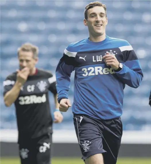  ??  ?? 0 Rangers captain Lee Wallace leads the way in training at Ibrox ahead of a crucial few days for the club which will see them face Partick