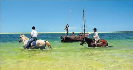  ??  ?? WATERBORNE: Horse safaris are on offer on the beach in Vilanculos