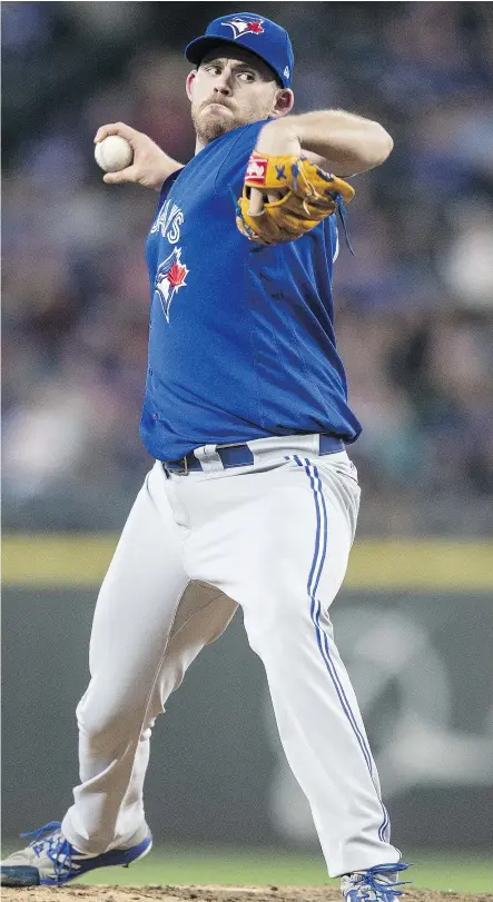  ?? — GETTY IMAGES ?? Jays pitcher Joe Biagini is 0-3 in his past four starts, but hasn’t allowed more than three earned runs in any of those games. Meanwhile, he’s lasted seven innings in each of his past two starts.