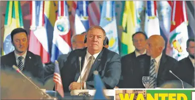  ?? AP ?? ANUNCIO. Mike Pompeo lo hizo durante su discurso en la conferenci­a ministeria­l en el Palacio San Martín.