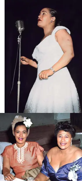  ??  ?? FOTOS ACIMA – Billie Holiday no Strand Theater, Nova York,1953.
Billie Holiday e Ella Fitzgerald no Bop City, Nova York
PÁGINA AO LADO – Billie Holiday em jam session no Hearst Studio, 1939