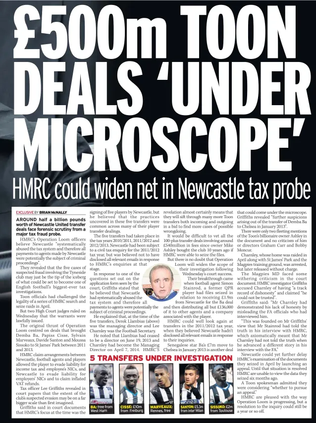  ??  ?? BA: free from West Ham CISSE: £10m from Freiburg MARVEAUX: Rennes, free SANTON: £5.3m from Inter Milan SISSOKO: £2m from Toulouse