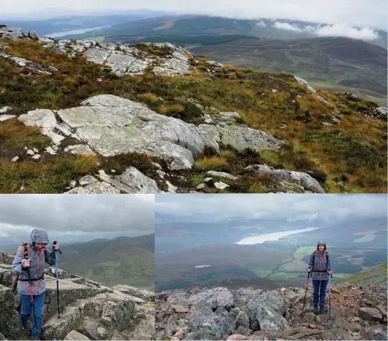  ??  ?? Cribyn & N escarpment from Pen y Fan [Captions clockwise from top] Misty views looking north; Hannah enjoying her first Munro; The summit of Schiehalli­on