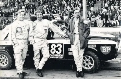  ?? Picture: Roger Gale ?? Washington James (left) from Cenarth was the last surviving member of the remarkable rally team completed by driver Alun Rees, of Carmarthen, and Neath navigator and co-driver Hywel Thomas. Washington has died at the age of 87. The trio are pictured here at Wembley Stadium at the start of the Daily Mirror World Cup Rally in 1970, a 16,000-mile event from London to Mexico City.