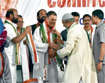  ??  ?? STILL SEARCHING Congress president Rahul Gandhi at a Sadbhavana Yatra rally near the Charminar, Oct. 20