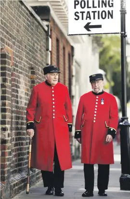  ?? Picture: Reuters ?? CRITICAL ELECTION. Chelsea pensioners leave a polling station in London yesterday.