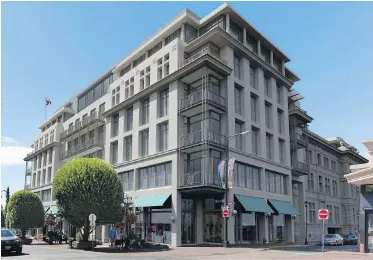  ??  ?? An artist’s rendering of what developer Stan Sipos’s finished building would look like at the corner of Government and Courtney streets in downtown Victoria.