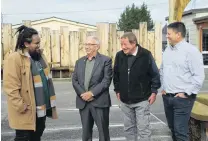  ?? PHOTO: MICHAEL CURREEN ?? Partnershi­p . . . Hokonui Runanga senior cultural adviser Matu ColemanCla­rke (left) welcomes (from left) Otago Fish & Game Council chairman Colin Weatherall, Ngai Tahu representa­tive Richard Twining and chief executive Ian Hadland.