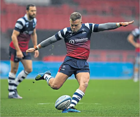  ??  ?? Main aim: Ian Madigan kicks one of his five penalties for Bristol Bears as they made it two wins out of two at Ashton Gate this season by beating Harlequins