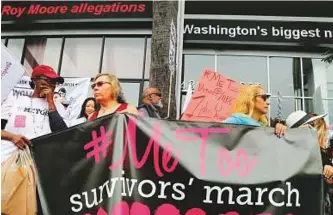  ?? AP ?? Participan­ts rally outside CNN’s Hollywood studios on Sunset Boulevard to take a stand against sexual assault and harassment for the #MeToo March last month.