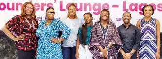  ?? ?? Founder BBQ Solicitors, Buki Ogunsakin ( left); Founder Female Techpreneu­r, Bukky Babajide; Founder The Experience Plug Systems ( TEPS), Tobi Olanihun; CEO Twelve Vest, Tomie Balogun; Head- Customer Finance, Ibukun Akinola; Managing Director, VFD Microfinan­ce Bank, Gbenga Omolokun; and Research Scientist IBM, Aminat Adebiyi at the event.