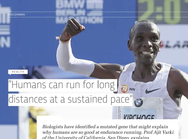  ??  ?? ABOVE: Kenya’s Eliud Kipchoge won September’s Berlin Marathon in 2:01:39. The IAAF had yet to ratify his time as this issue went to press but if it does, Kipchoge will have knocked 1:18 off fellow Kenyan Dennis Kimetto’s world record (2:02:57) set in 2014