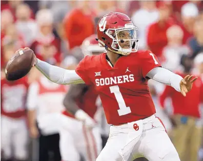 ?? SUE OGROCKI/ASSOCIATED PRESS ?? Kyler Murray, who won the Heisman Trophy and led Oklahoma to the College Football Playoff semifinals, has declared himself eligible for the NFL draft. Murray, drafted by the A’s in the MLB first round, announced his decision on Monday.