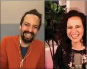  ?? Courtesy photo ?? Mandy Gonzalez, right, celebrates the launch of her book, “Fearless,” with Lin-Manuel Miranda, left, creator of the Broadway musical “Hamilton,” via videochat.