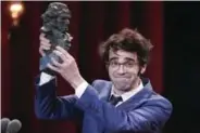  ??  ?? Spanish actor David Verdaguer receives the best supporting actor award for his role in ‘Estiu 1993’ (Summer 1993).