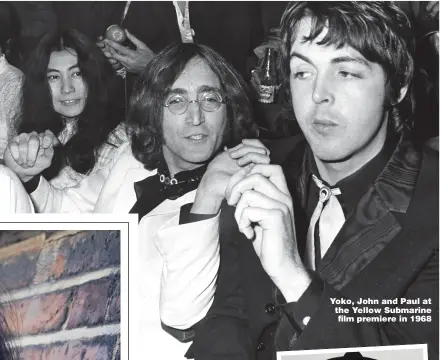  ?? Picture: GETTY ?? Yoko, John and Paul at the Yellow Submarine film premiere in 1968