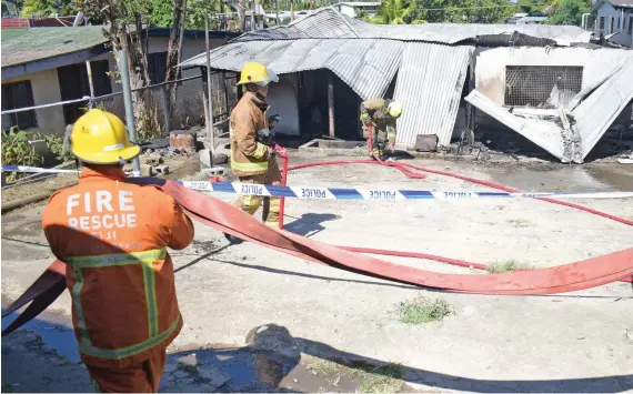  ?? Photo: Ronald Kumar ?? Firefighte­rs after putting out the fire in Bryce Street, Raiwaqa on February 22, 2020.