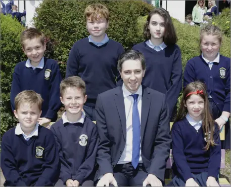  ??  ?? The school council with the minister. Back: Sam Behan, Callum Fitzsimons, Grace Tamani and Layla Whelan. Front: Zach Gregory, Max O’Connor and Lila Harrisson