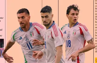  ?? GETTY ?? Testa e qualità
Da sinistra: Lorenzo Pellegrini (27), Jorginho (32) e Nicolò Barella (27)