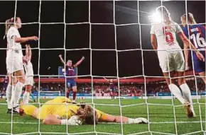  ?? REUTERS PIC ?? Barcelona’s Fridolina Rolfo (centre) celebrates scoring against Brann during Thursday’s women’s Champions League quarter-final second leg match at the Estadi Johan Cruyff.