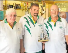  ?? PICTURE / SUPPLIED ?? Winners of the Bowls Far North Centre men’s triples title at Kaikohe on Sunday were Kevin Briscoe, Peter Dorreen and Paul Huxtable.