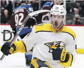  ?? MATTHEW STOCKMAN/GETTY IMAGES ?? Predators forward Austin Watson was an unexpected scoring machine in the first round of playoffs.