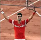  ?? AP ?? Novak Djokovic celebrates after his five-set French Open victory.