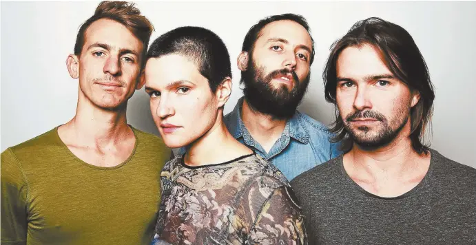  ??  ?? Big Thief’s latest album Capacity (facing page), and (above, from left) Buck Meek, Adrianne Lenker, James Krivchenia and Max Oleartchik.