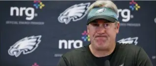  ?? THE ASSOCIATED PRESS ?? Eagles head coach Doug Pederson speaks during a post game interview after Sunday’s loss against the Cowboys in Arlington, Texas.