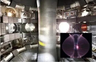  ??  ?? Forsøksrea­ktoren MAST Upgrade varmer hydrogen opp til glovarmt plasma som holdes svevende i et magnetfelt. Prosessen er første skritt mot fusjonsene­rgi.