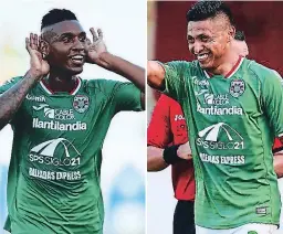  ??  ?? COLOMBIANO. Yerson Gutiérrez ha participad­o en ocho juegos con Marathón. Tiene tres goles. YOREÑO. Frelys López ha estado en 10 partidos con los verdes. Su aporte son cuatro goles.