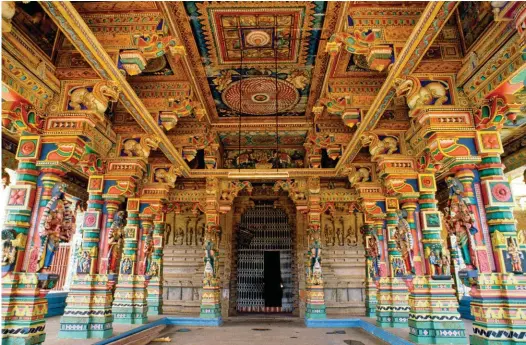  ??  ?? Below: The clan temples in Chettinad are worth a visit for their intricate architectu­re.
