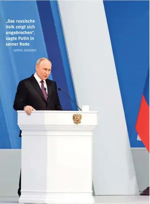  ?? GAVRIIL GRIGOROV ?? „Das russische Volk zeigt sich ungebroche­n“, sagte Putin in seiner Rede