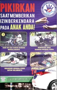  ?? CHUSNUL CAHYADI/JAWAPOS ?? PENGINGAT: Papan informasi sekaligus peringatan bagi orang tua agar berpikir seribu kali sebelum mengizinka­n bocah tercintany­a membawa motor. Lokasinya di Pos Polisi Randuagung, Kebomas.