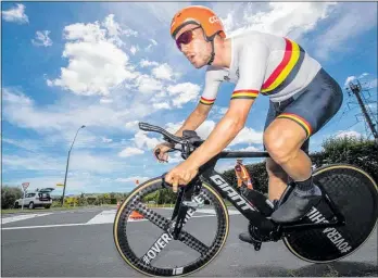  ?? Photo / Robert Jones ?? Patrick Bevin wins the elite men’s time trial at the Vantage Road National Championsh­ips in Napier on Friday.