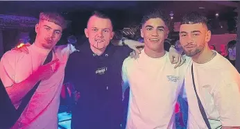  ?? ?? Spectra Entertainm­ent’s Alfie Tate, Adrian Bilicz and Joshua Turner with Freddie Lineker