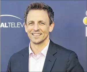  ?? AP PHOTO ?? In this May 19, 2017, file photo, Seth Meyers arrives at the “Late Night with Seth Meyers” FYC event in Los Angeles. Meyers will host the 75th Golden Globe Awards on Sunday.