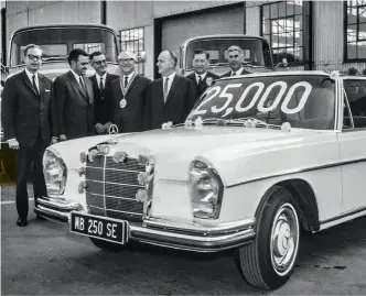  ??  ?? right Mercedes-benz management celebrates the 25 000th Benz passenger car to come out of the CDA plant, in October 1967. opposite A total of 288 353 Beetles were built in SA between 1951 and '79.