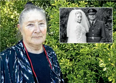  ?? MAIN PHOTO: STACY SQUIRES/STUFF ?? Diane Burke, 74, is concerned Burwood Hospital staff won’t use a seatbelt on her husband’s wheelchair to prevent him falling out and being injured. Inset: Diane and Patrick Burke on their wedding day in Christchur­ch in 1970.