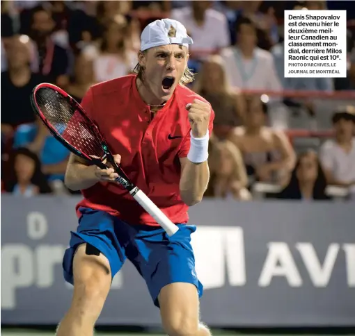  ??  ?? Denis Shapovalov est devenu hier le deuxième meilleur Canadien au classement mondial, derrière Milos Raonic qui est 10e. PHOTO D’ARCHIVES, LE JOURNAL DE MONTRÉAL