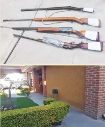  ??  ?? En el domicilio de las víctimas, ubicado en la primera cerrada de Sor Juana Inés de la Cruz número 17, se encontraro­n cuatro rifles.